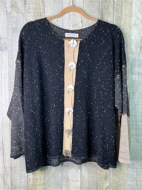 Ball Of Cotton Medium Vintage Stretchy Textured Oversized Button Front Cardigan